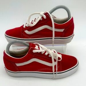 Vans Old Skool Racing Red Canvas Suede Striped Sneakers Womens Size 7 Mens 5.5